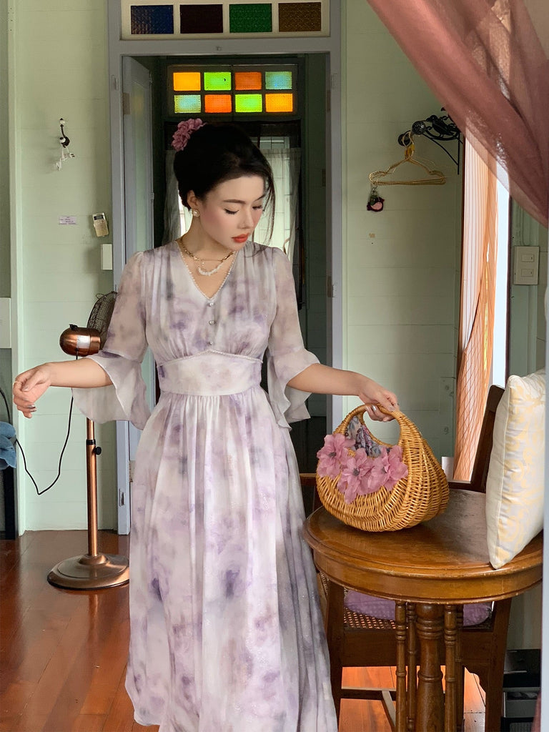 [Vintage Inspired]Purple Garden Waltz French Long Dress - Premium Dress from Boss JIA - Just $45.00! Shop now at Peiliee Shop