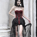 Get trendy with [Blood Supply]Halloween Alice Dark Gothic Corset and Lace-up Set (Red) - Clothing available at Peiliee Shop. Grab yours for $18 today!