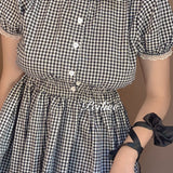 Get trendy with Sweden Warehouse [By Peiliee] Afternoon Tea At Tiffany Gingham Babydoll Mini Dress Lolita 1997 style -  available at Peiliee Shop. Grab yours for $30 today!