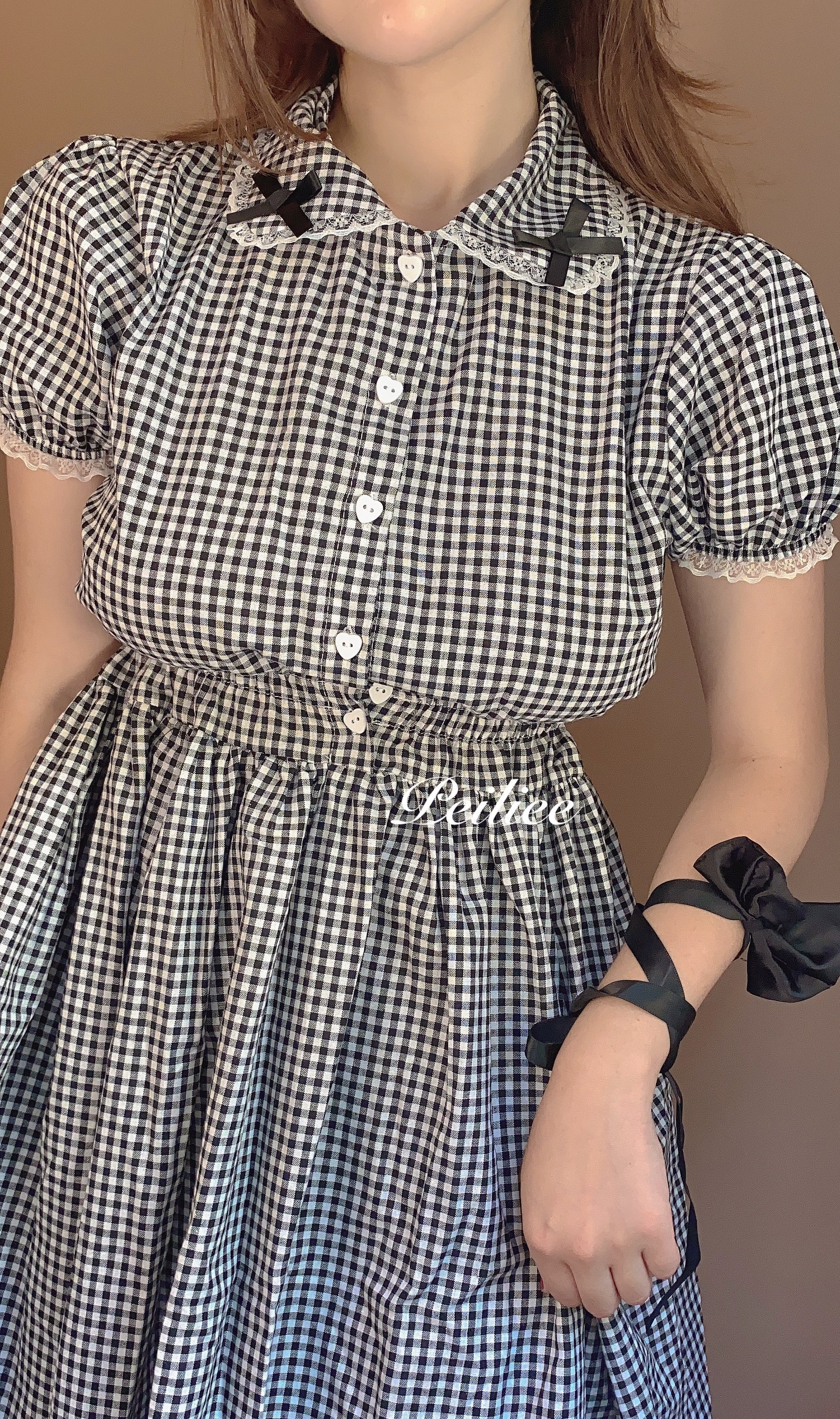 Get trendy with Sweden Warehouse [By Peiliee] Afternoon Tea At Tiffany Gingham Babydoll Mini Dress Lolita 1997 style -  available at Peiliee Shop. Grab yours for $30 today!