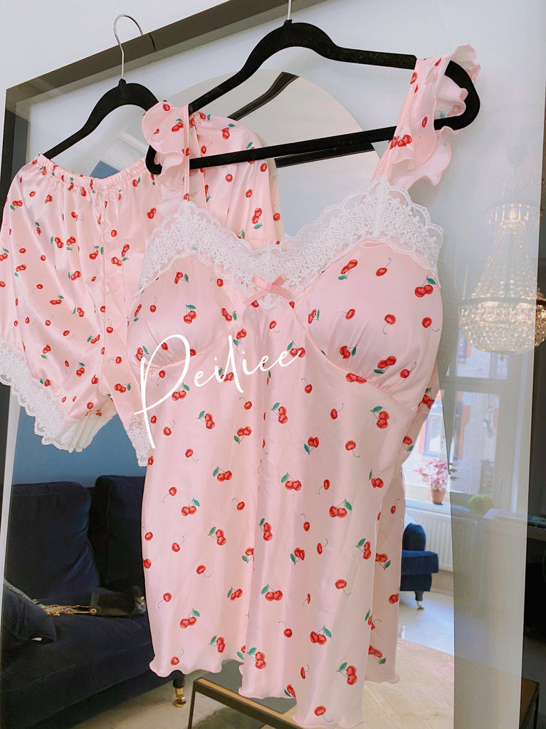 [Last One Sweden Warehouse] Cherry Night Sleepwear Loungewear set - Premium Lingerie from Peiliee Design - Just $29.90! Shop now at Peiliee Shop