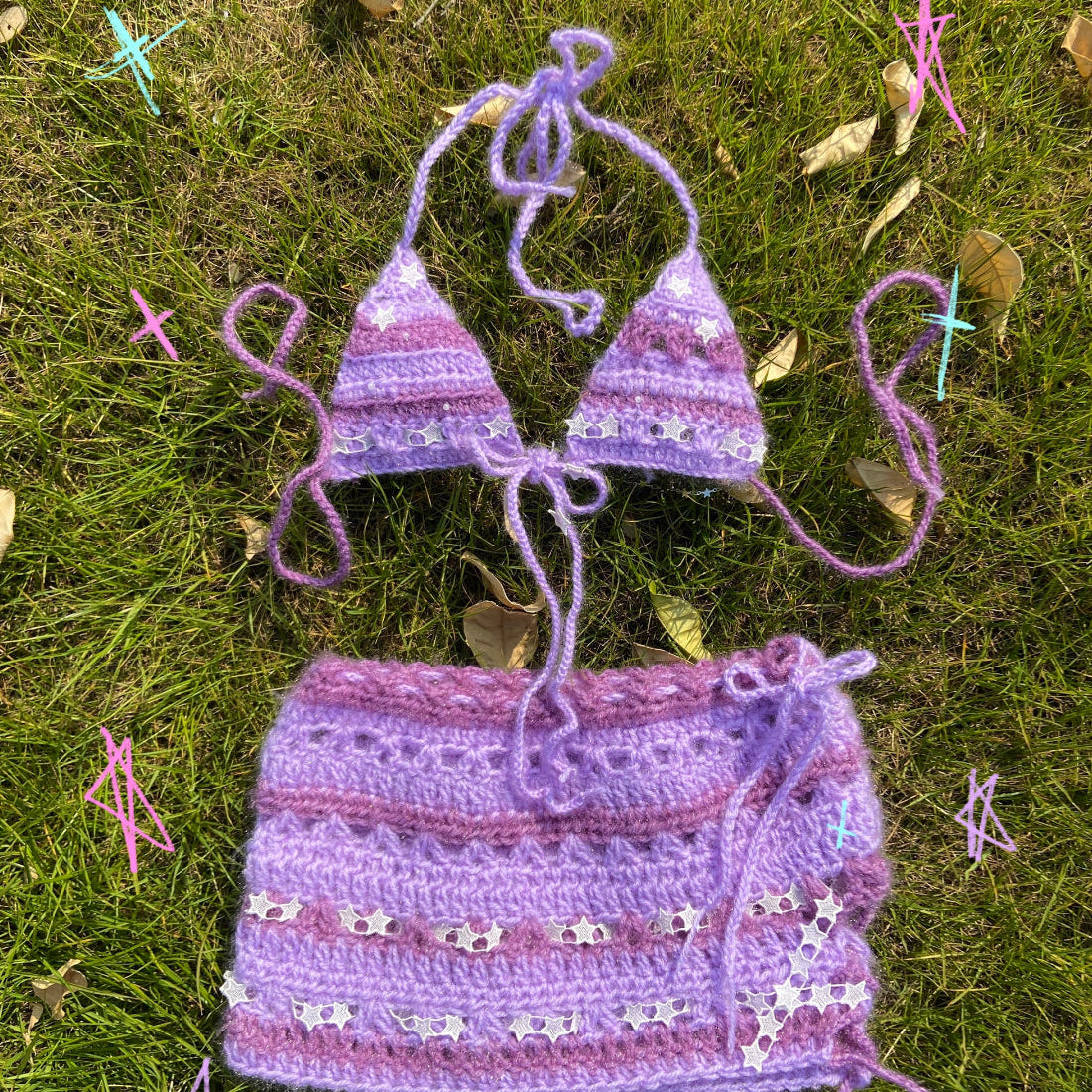 Get trendy with [Customized Handmade] Galaxy Mermaid Pastel knitting set by windoii bikini top and skirt -  available at Peiliee Shop. Grab yours for $39.90 today!