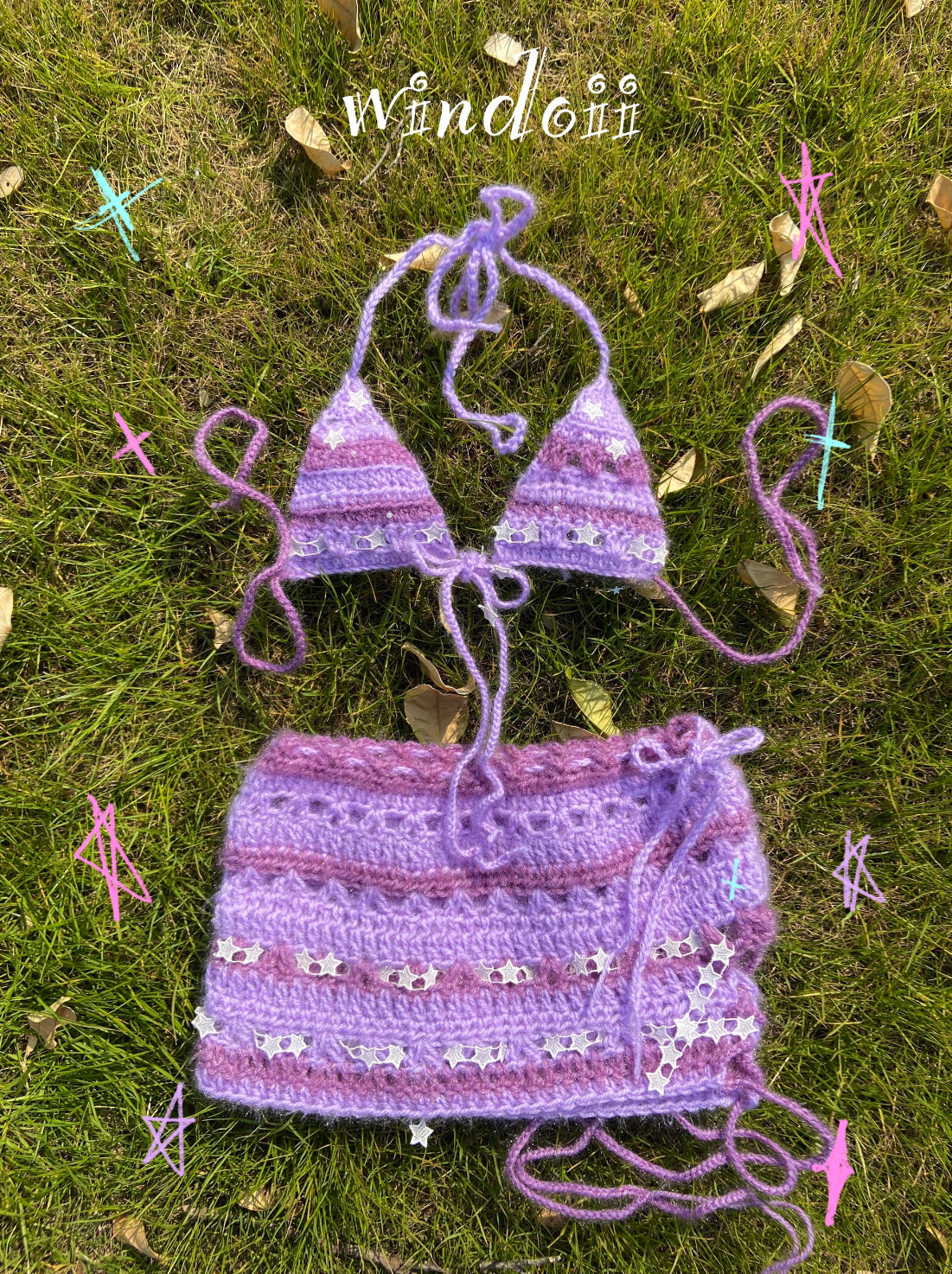 Get trendy with [Customized Handmade] Galaxy Mermaid Pastel knitting set by windoii bikini top and skirt -  available at Peiliee Shop. Grab yours for $39.90 today!