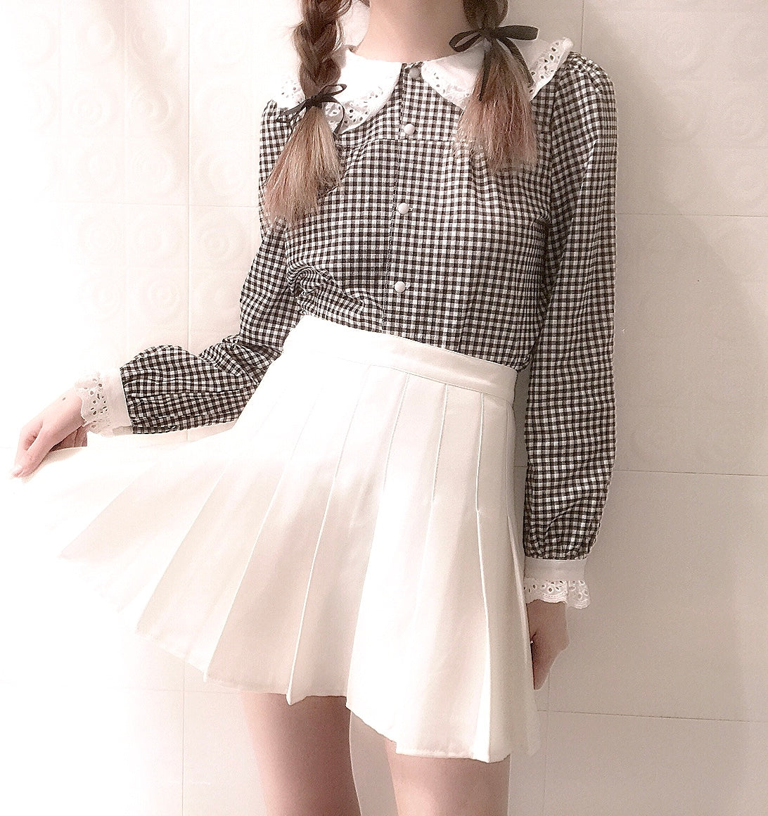 Get trendy with [Anniversary SALE Peiliee Studio] Gingham Babydoll Shirt -  available at Peiliee Shop. Grab yours for $12.50 today!