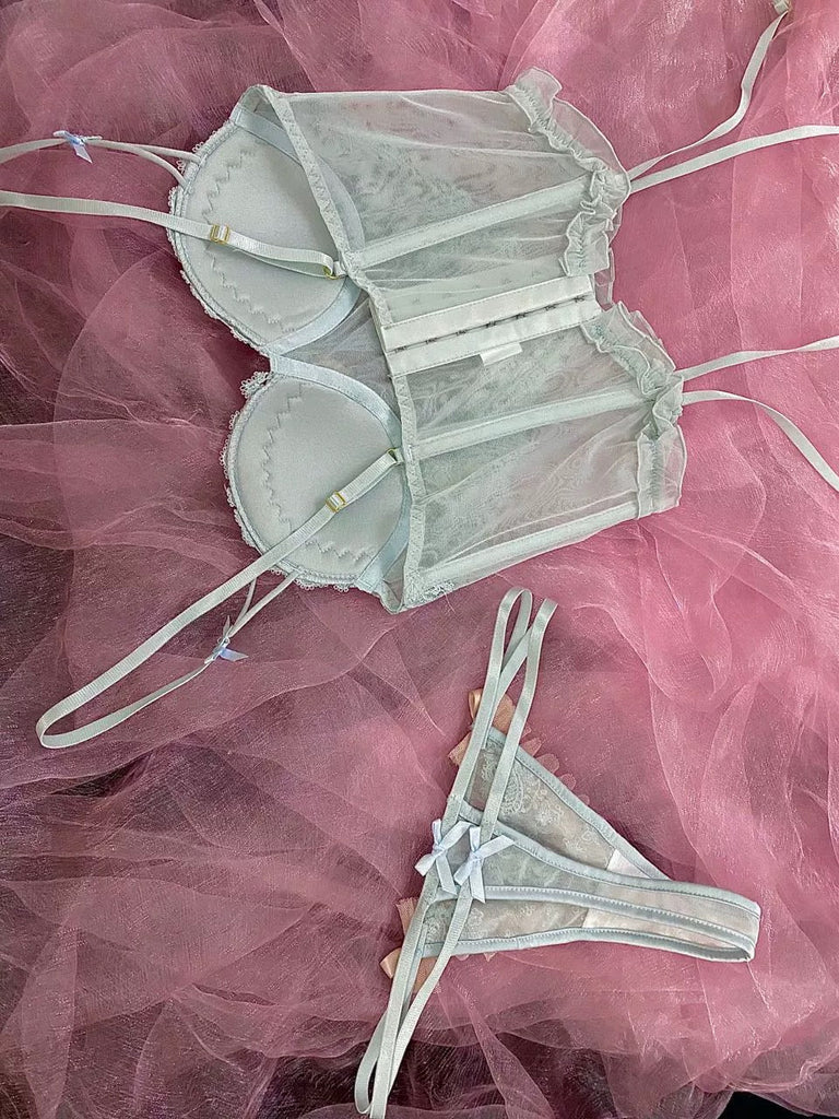 [Handmade Lingerie] Baby Blue Heart Corset Set - Premium  from SSS - Just $29.90! Shop now at Peiliee Shop