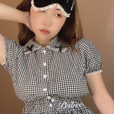 Get trendy with Sweden Warehouse [By Peiliee] Afternoon Tea At Tiffany Gingham Babydoll Mini Dress Lolita 1997 style -  available at Peiliee Shop. Grab yours for $30 today!