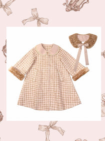 Rose island Peilieeshop deer fawn coat with matching bow on a pink background