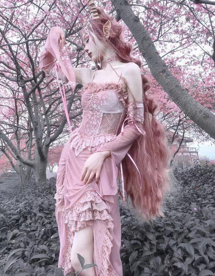 The Sakura Fairy Velvet Lace Dress | Peiliee Shop M / Dress without additional sleeves The Sakura Fairy Velvet Lace Dress | Peiliee Shop M / Dress without additional sleeves