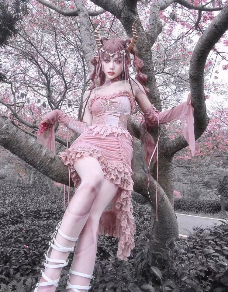 Get trendy with The Sakura Fairy Velvet Lace Dress - Dresses available at Peiliee Shop. Grab yours for $35.90 today!