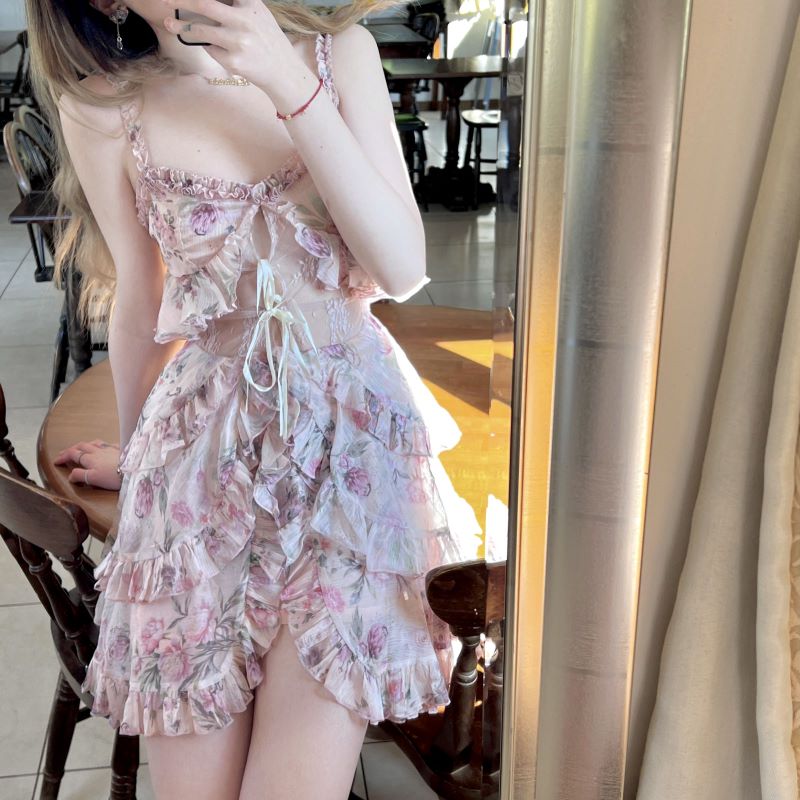 [Arilf SS22] Summer Juicy Peach Gentle Floral Dress - Premium Dresses from Arilf - Just $45.00! Shop now at Peiliee Shop