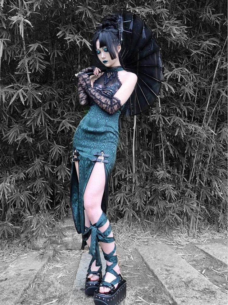 Get trendy with Evil Snake Qipao Style Slit Dress - Dresses available at Peiliee Shop. Grab yours for $59.90 today!
