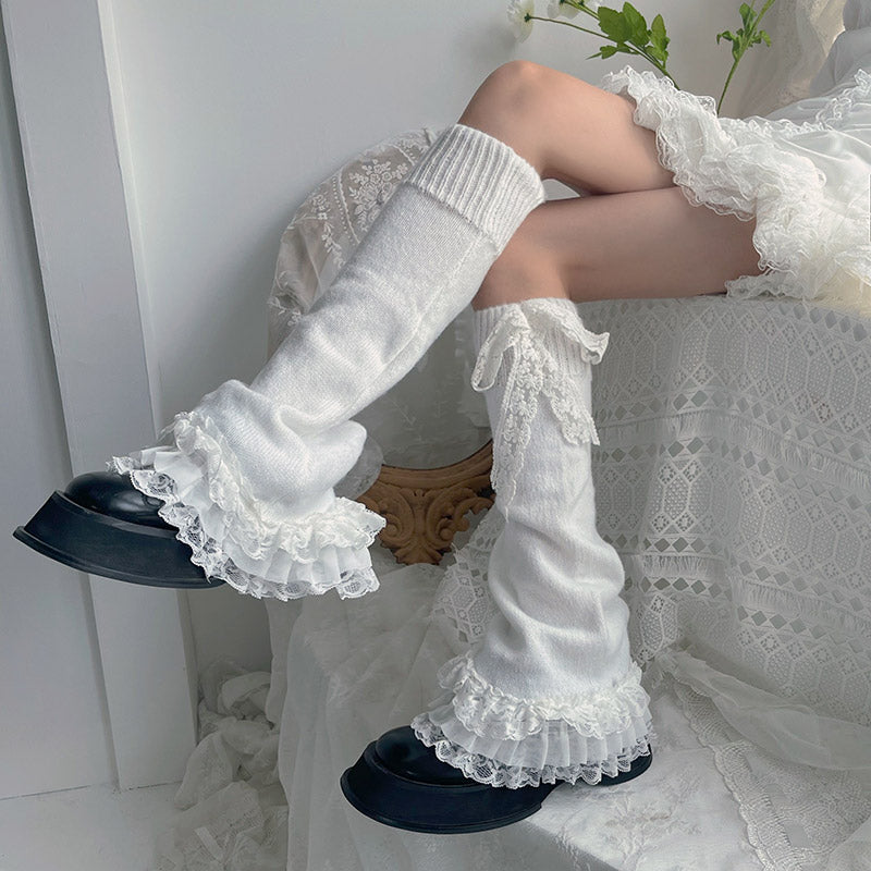 [Basic] White Goth Lolita Lace Leg Warmer - Premium Socks from Basic - Just $16.90! Shop now at Peiliee Shop