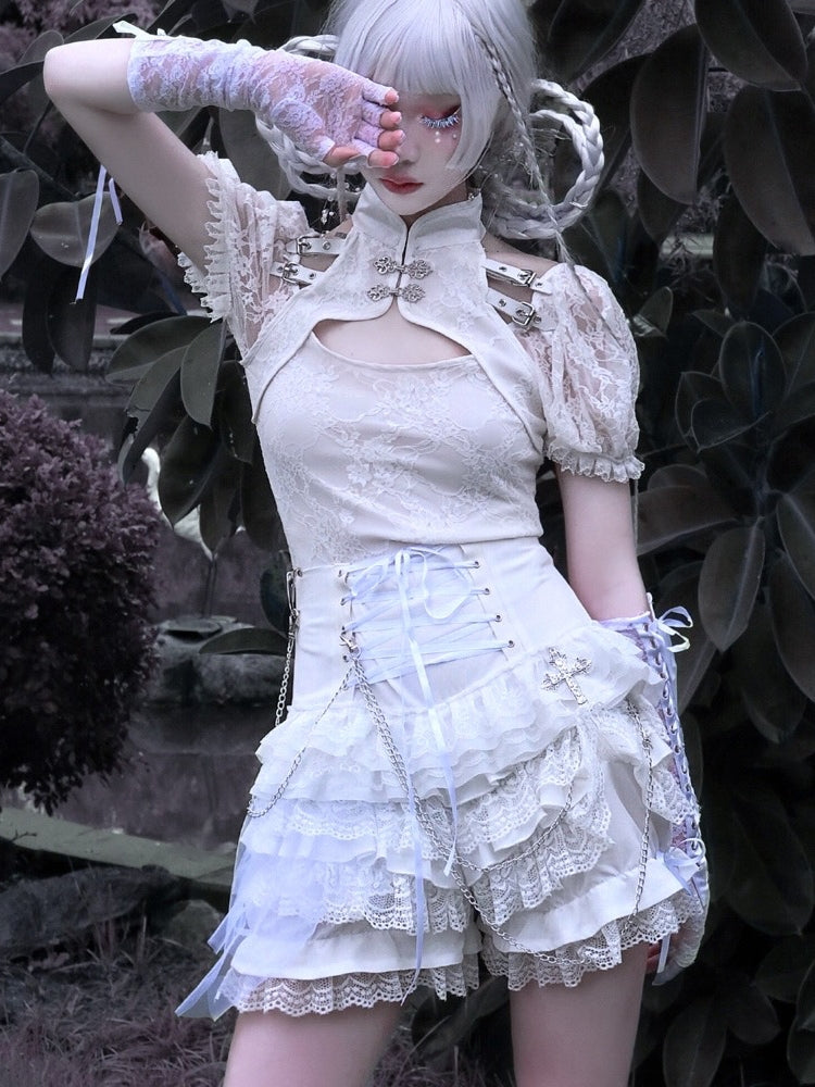 Get trendy with God's Redemption Lace Tiered Shorts - Shorts available at Peiliee Shop. Grab yours for $42.99 today!