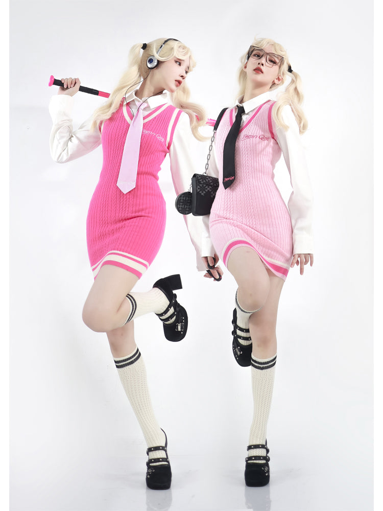 Get trendy with Pink Schoolgirl Jumper Dress Barbie Core Style - Dresses available at Peiliee Shop. Grab yours for $68 today!
