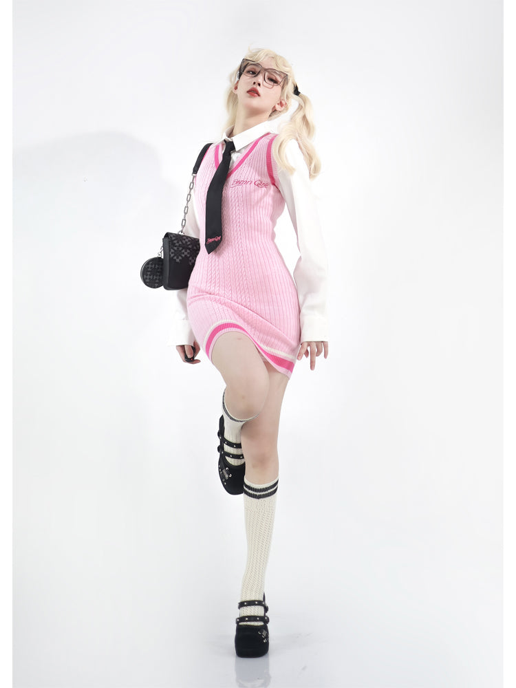 Get trendy with Pink Schoolgirl Jumper Dress Barbie Core Style - Dresses available at Peiliee Shop. Grab yours for $68 today!