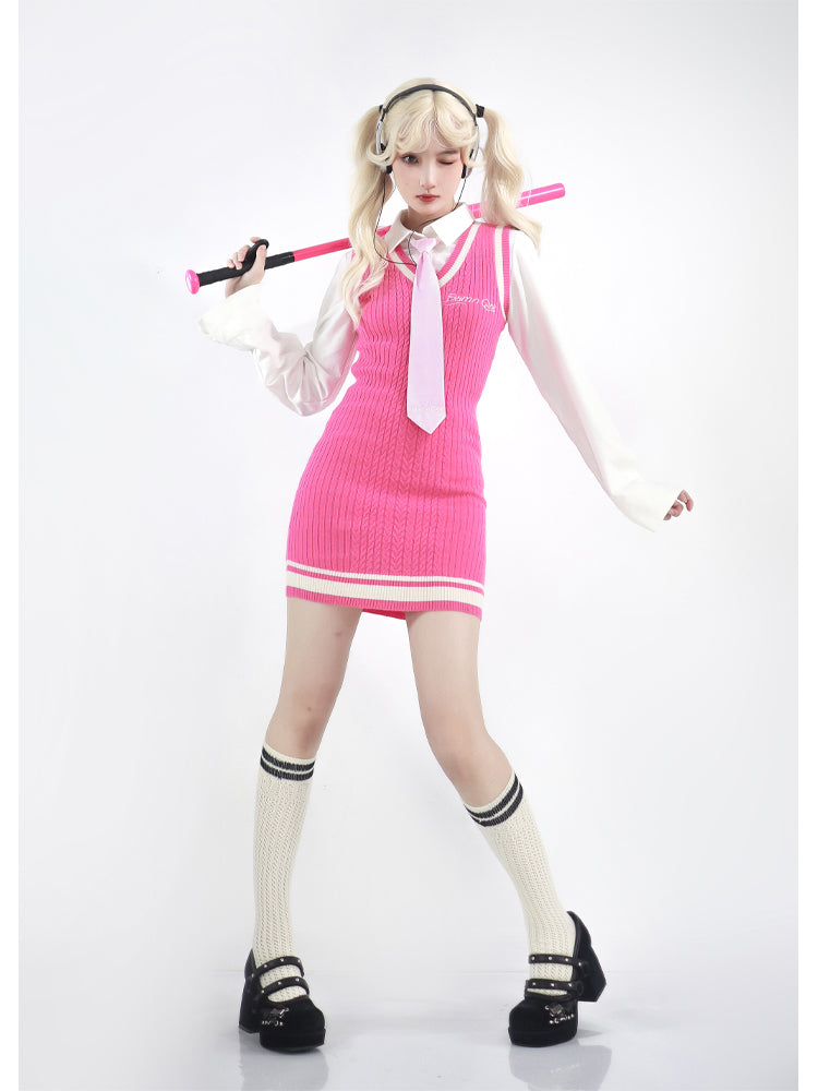 Get trendy with Pink Schoolgirl Jumper Dress Barbie Core Style - Dresses available at Peiliee Shop. Grab yours for $68 today!