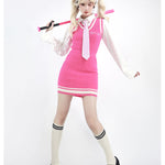 Get trendy with Pink Schoolgirl Jumper Dress Barbie Core Style - Dresses available at Peiliee Shop. Grab yours for $68 today!