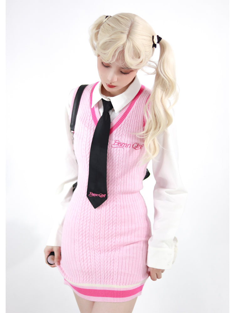 Get trendy with Pink Schoolgirl Jumper Dress Barbie Core Style - Dresses available at Peiliee Shop. Grab yours for $68 today!