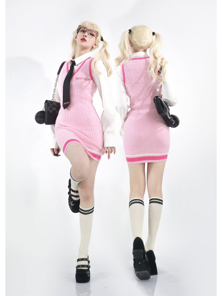 Get trendy with Pink Schoolgirl Jumper Dress Barbie Core Style - Dresses available at Peiliee Shop. Grab yours for $68 today!