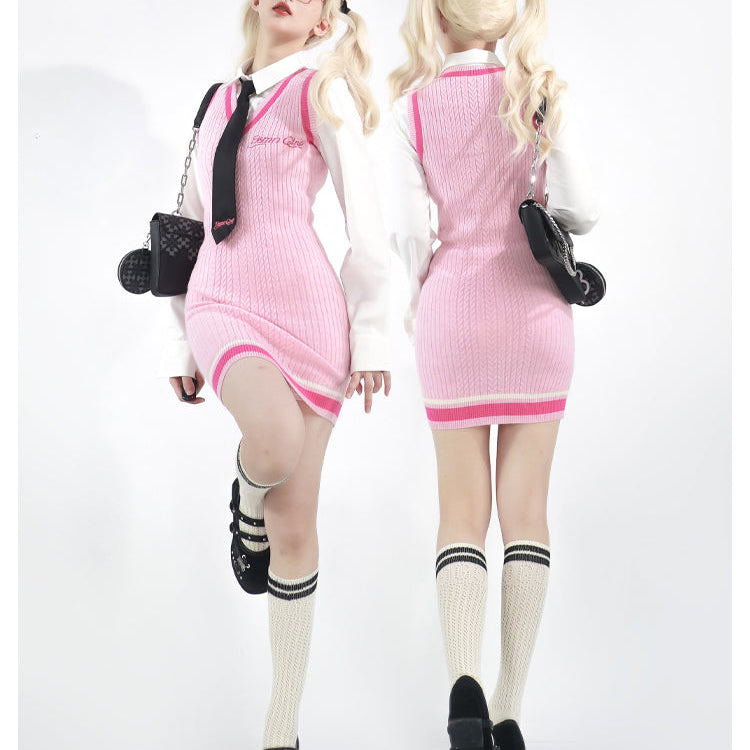 Get trendy with Pink Schoolgirl Jumper Dress Barbie Core Style - Dresses available at Peiliee Shop. Grab yours for $68 today!