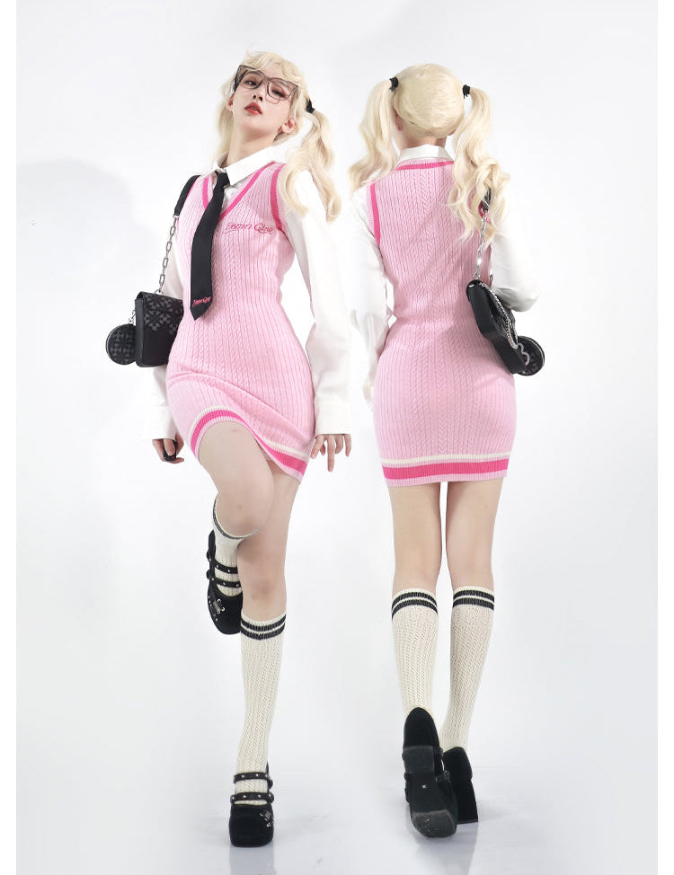 Get trendy with Pink Schoolgirl Jumper Dress Barbie Core Style - Dresses available at Peiliee Shop. Grab yours for $68 today!
