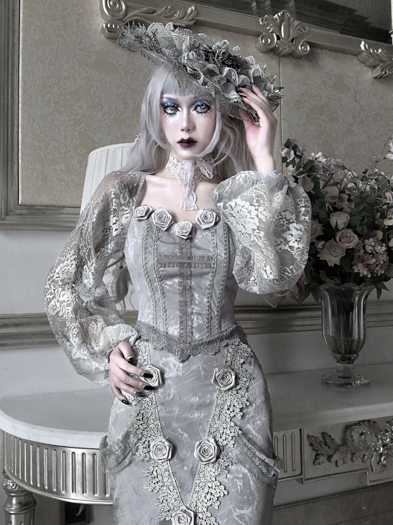 White Rose Funeral 3D Rose Corset top set - Premium Clothing from Blood Supply - Just $47.90! Shop now at Peiliee Shop