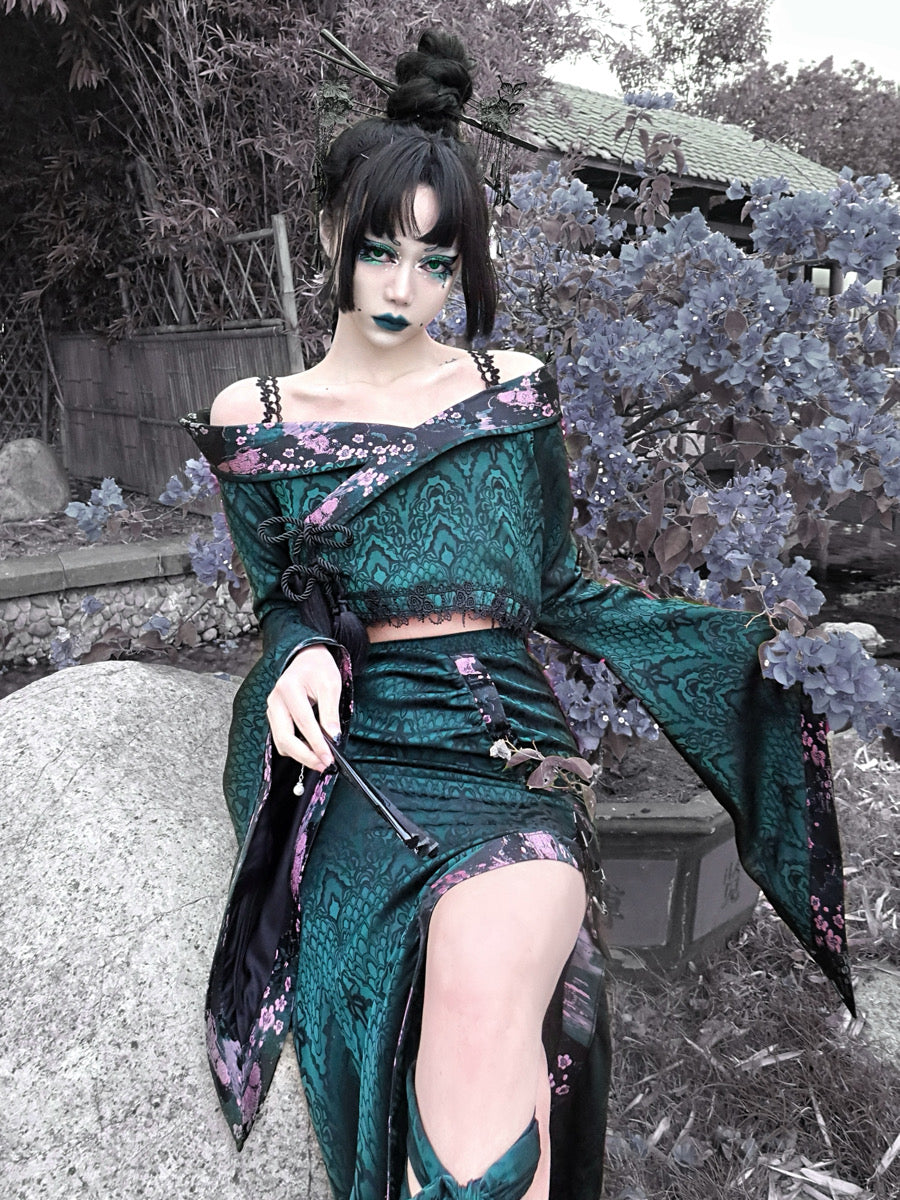 Get trendy with Evil Snake Wide Sleeves Kimono Style Dress Set - Dresses available at Peiliee Shop. Grab yours for $44.75 today!