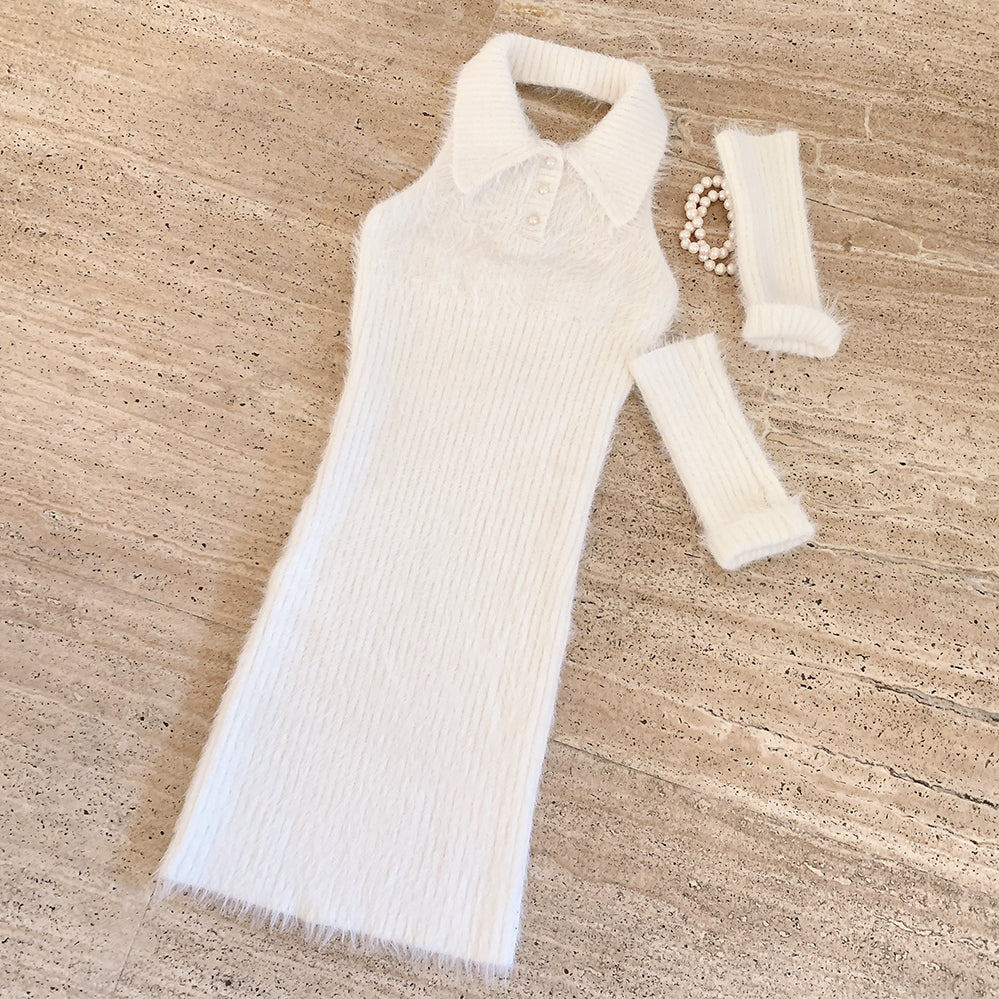 [Basic] Soft angel bodycon faux fur dress set - Premium  from RIBERRY - Just $24.00! Shop now at Peiliee Shop