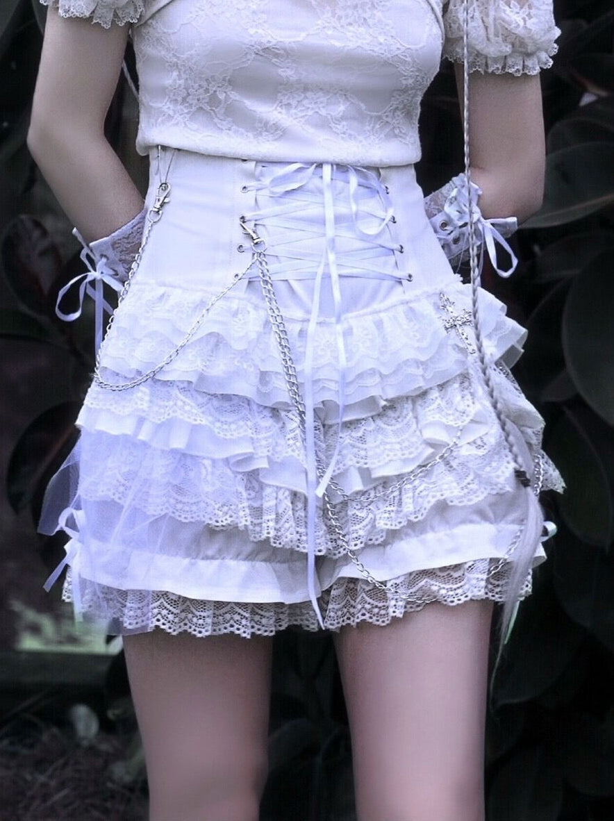 Get trendy with God's Redemption Lace Tiered Shorts - Shorts available at Peiliee Shop. Grab yours for $42.99 today!