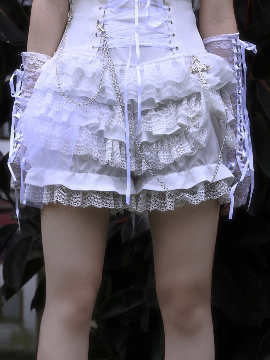 Get trendy with God's Redemption Lace Tiered Shorts - Shorts available at Peiliee Shop. Grab yours for $42.99 today!