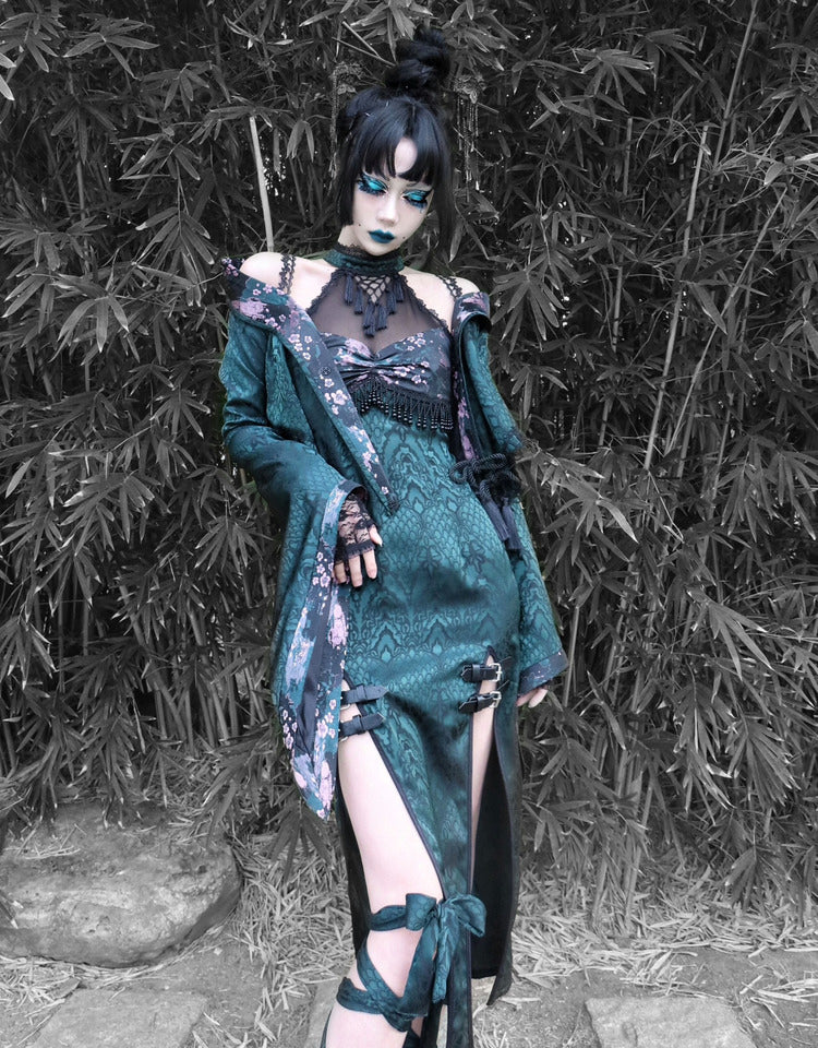 Get trendy with Evil Snake Wide Sleeves Kimono Style Dress Set - Dresses available at Peiliee Shop. Grab yours for $44.75 today!