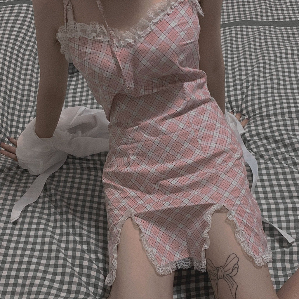 [Premium Selected] Love Diary Cherry Gingham Mini Dress [Designer Arilf] - Premium  from Arilf - Just $45.00! Shop now at Peiliee Shop