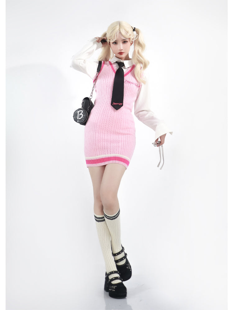 Pink Schoolgirl Jumper Dress Barbie Core Style - Premium Dresses from Damn - Just $68.00! Shop now at Peiliee Shop