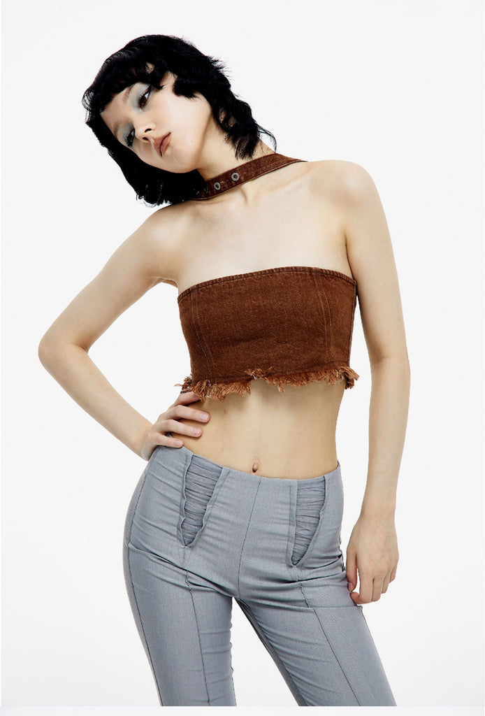 Get trendy with Wonder Time Denim Bustier Top - Top available at Peiliee Shop. Grab yours for $30 today!