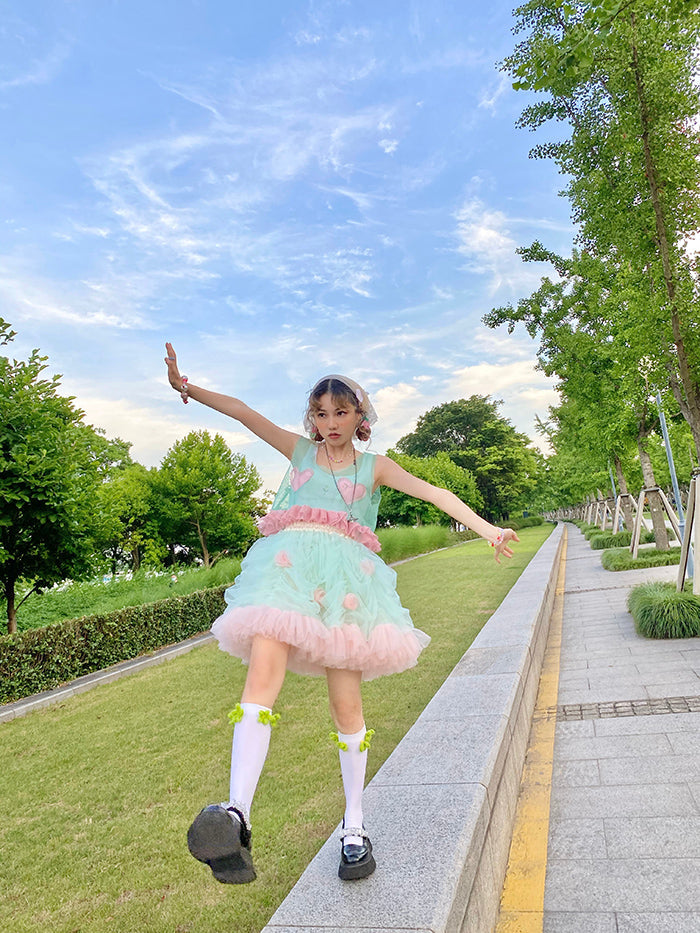 Get trendy with [August Unicorn] Strawberry Mint Marshmallow Handmade Dress Set - Dresses available at Peiliee Shop. Grab yours for $40 today!