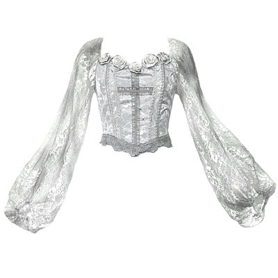 Get trendy with White Rose Funeral 3D Rose Corset top set - Clothing available at Peiliee Shop. Grab yours for $47.90 today!