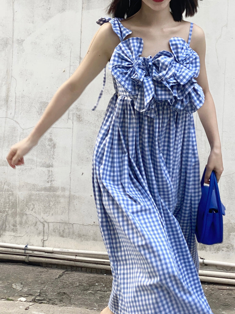 [Tailor made] Summer Seaside Blue Gingham Dress - Premium Dresses from Customized - Just $62.00! Shop now at Peiliee Shop