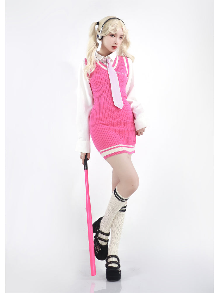 Get trendy with Pink Schoolgirl Jumper Dress Barbie Core Style - Dresses available at Peiliee Shop. Grab yours for $68 today!