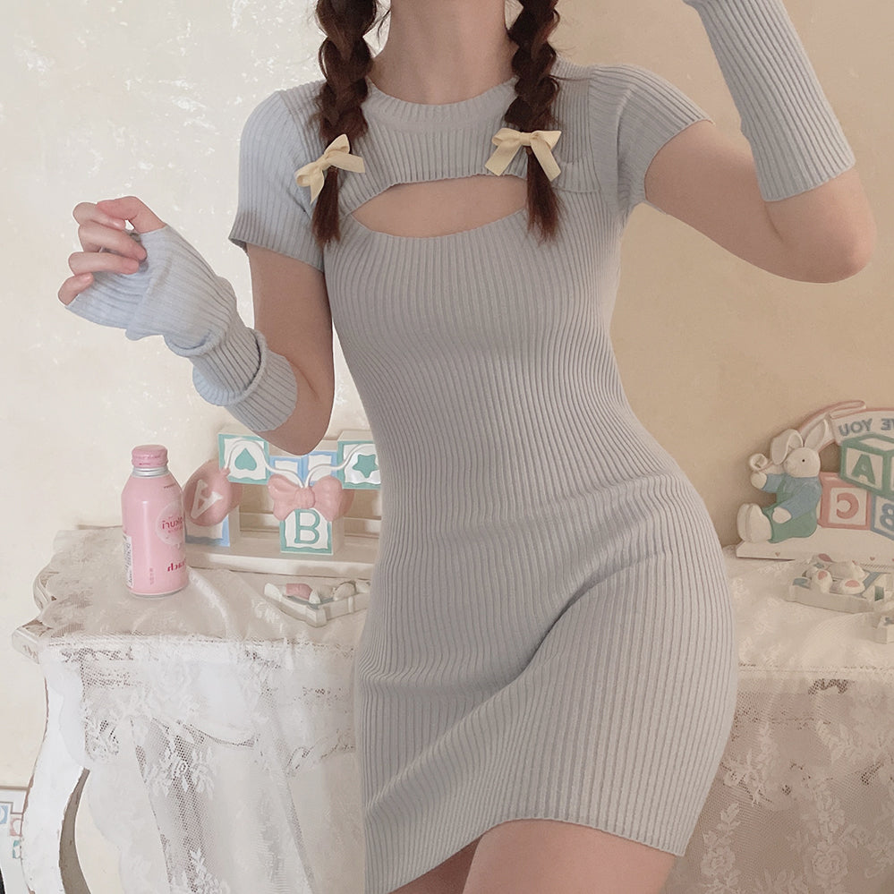 Get trendy with [Basic] Soft Kitty bodycon knitting dress set -  available at Peiliee Shop. Grab yours for $20 today!