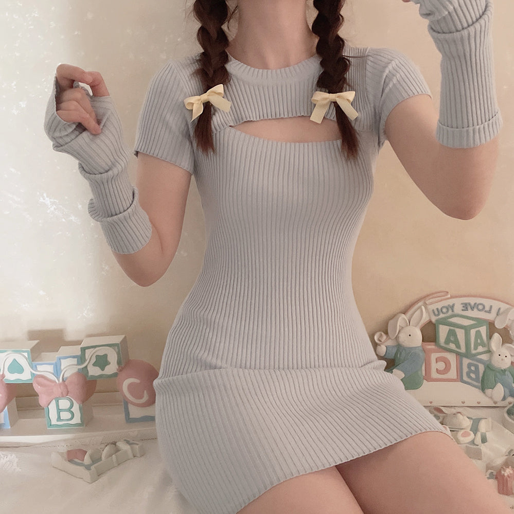 [Basic] Soft Kitty bodycon knitting dress set - Premium  from RIBERRY - Just $20.00! Shop now at Peiliee Shop
