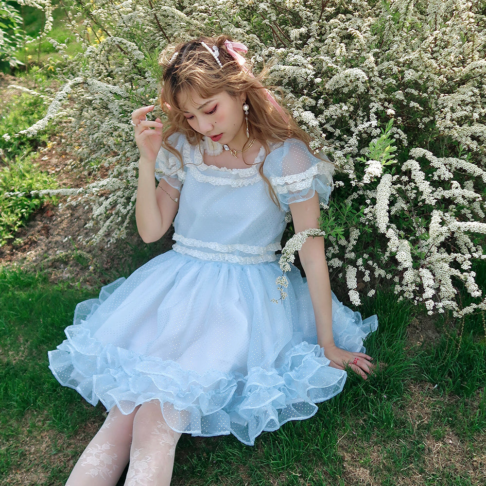 Get trendy with [August Unicorn] Alice in the Afternoon Garden Puff Lace Dress - Dresses available at Peiliee Shop. Grab yours for $79 today!