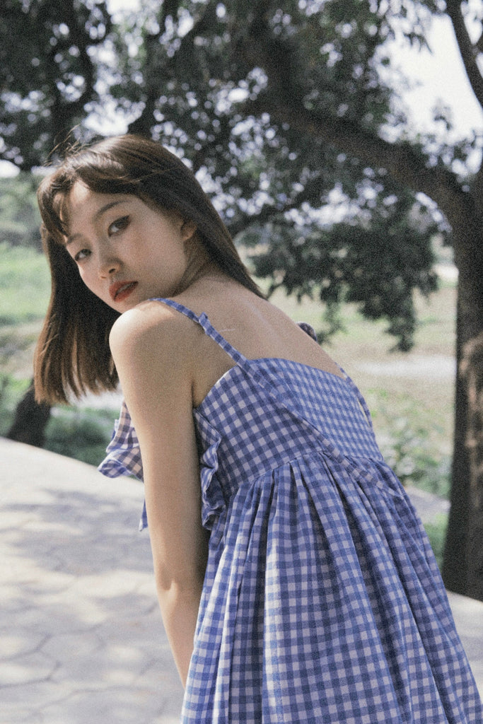 [Tailor made] Summer Seaside Blue Gingham Dress - Premium Dresses from Customized - Just $62.00! Shop now at Peiliee Shop