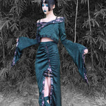 Get trendy with Evil Snake Wide Sleeves Kimono Style Dress Set - Dresses available at Peiliee Shop. Grab yours for $44.75 today!