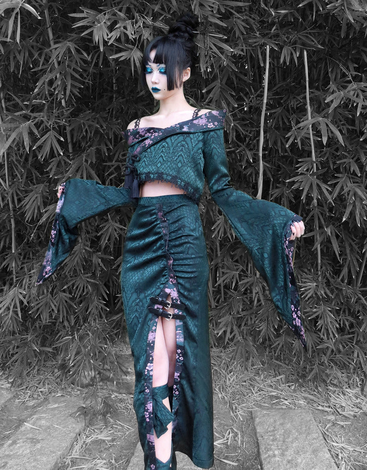Get trendy with Evil Snake Wide Sleeves Kimono Style Dress Set - Dresses available at Peiliee Shop. Grab yours for $44.75 today!