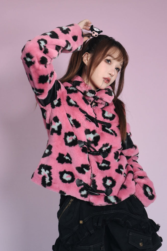 [Evil Tooth] Pink Leopard’s Trick Faux Fur Coat - Premium Clothing from Evil Tooth - Just $49.90! Shop now at Peiliee Shop