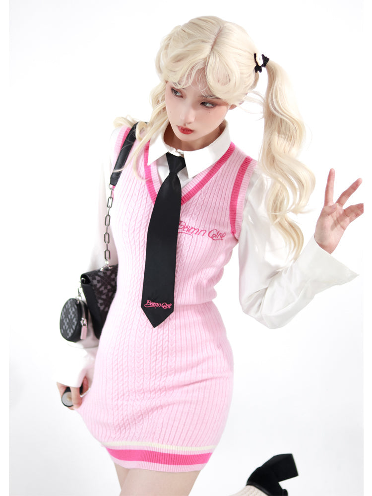 Get trendy with Pink Schoolgirl Jumper Dress Barbie Core Style - Dresses available at Peiliee Shop. Grab yours for $68 today!