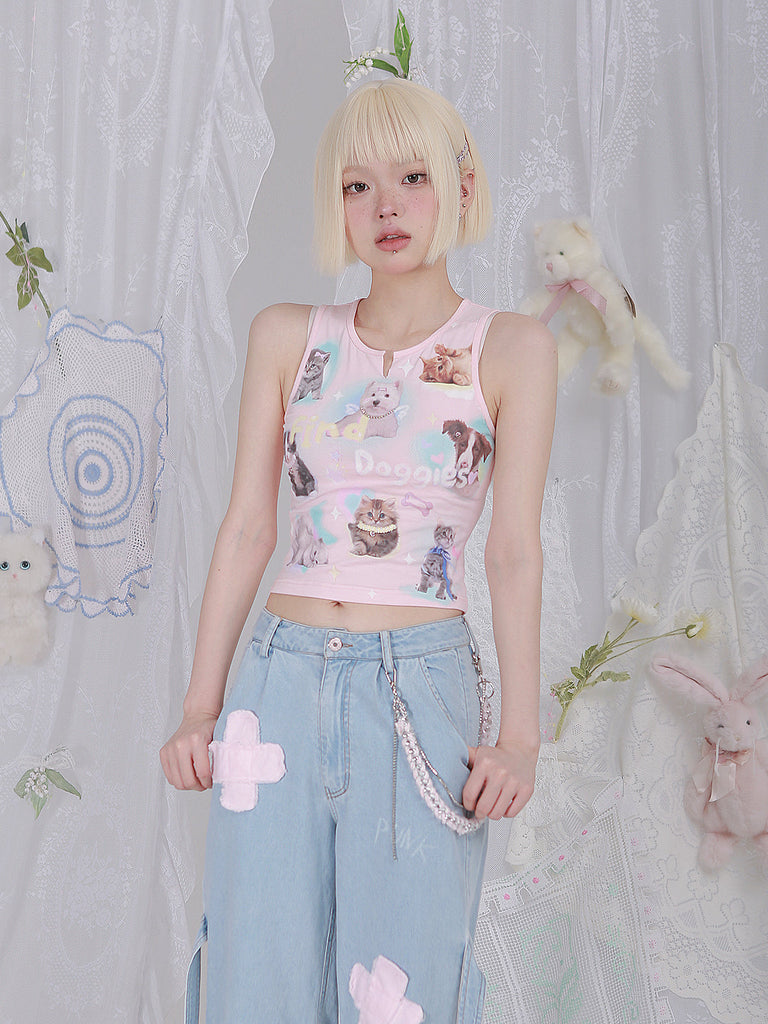 Get trendy with [Rose Island] Find Doggies Crop Top - Clothing available at Peiliee Shop. Grab yours for $35 today!