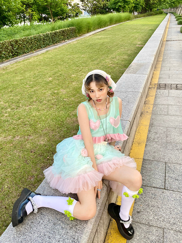 Get trendy with [August Unicorn] Strawberry Mint Marshmallow Handmade Dress Set - Dresses available at Peiliee Shop. Grab yours for $40 today!