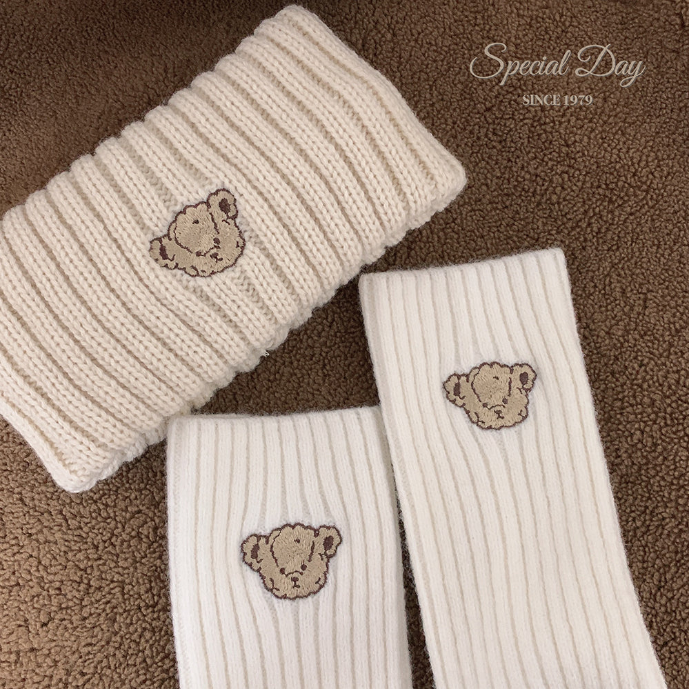 Get trendy with Teddy bear knitting leg warmers and headband set - Accessories available at Peiliee Shop. Grab yours for $17 today!