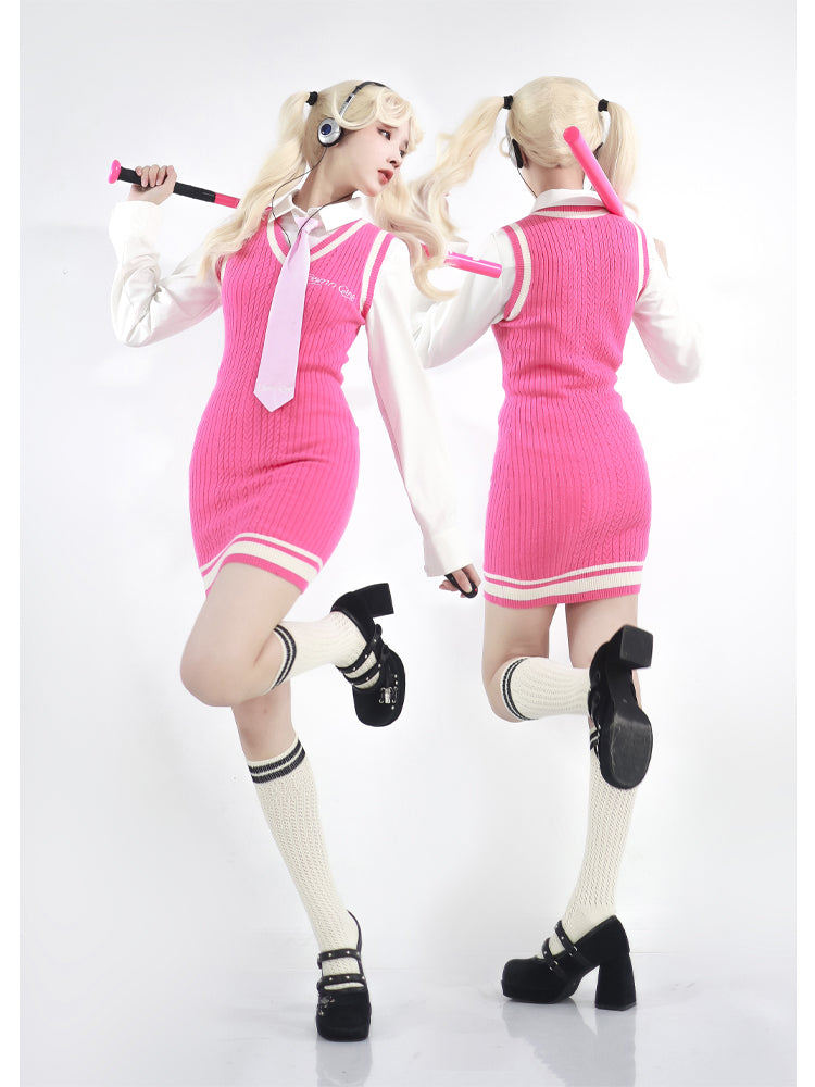 Get trendy with Pink Schoolgirl Jumper Dress Barbie Core Style - Dresses available at Peiliee Shop. Grab yours for $68 today!
